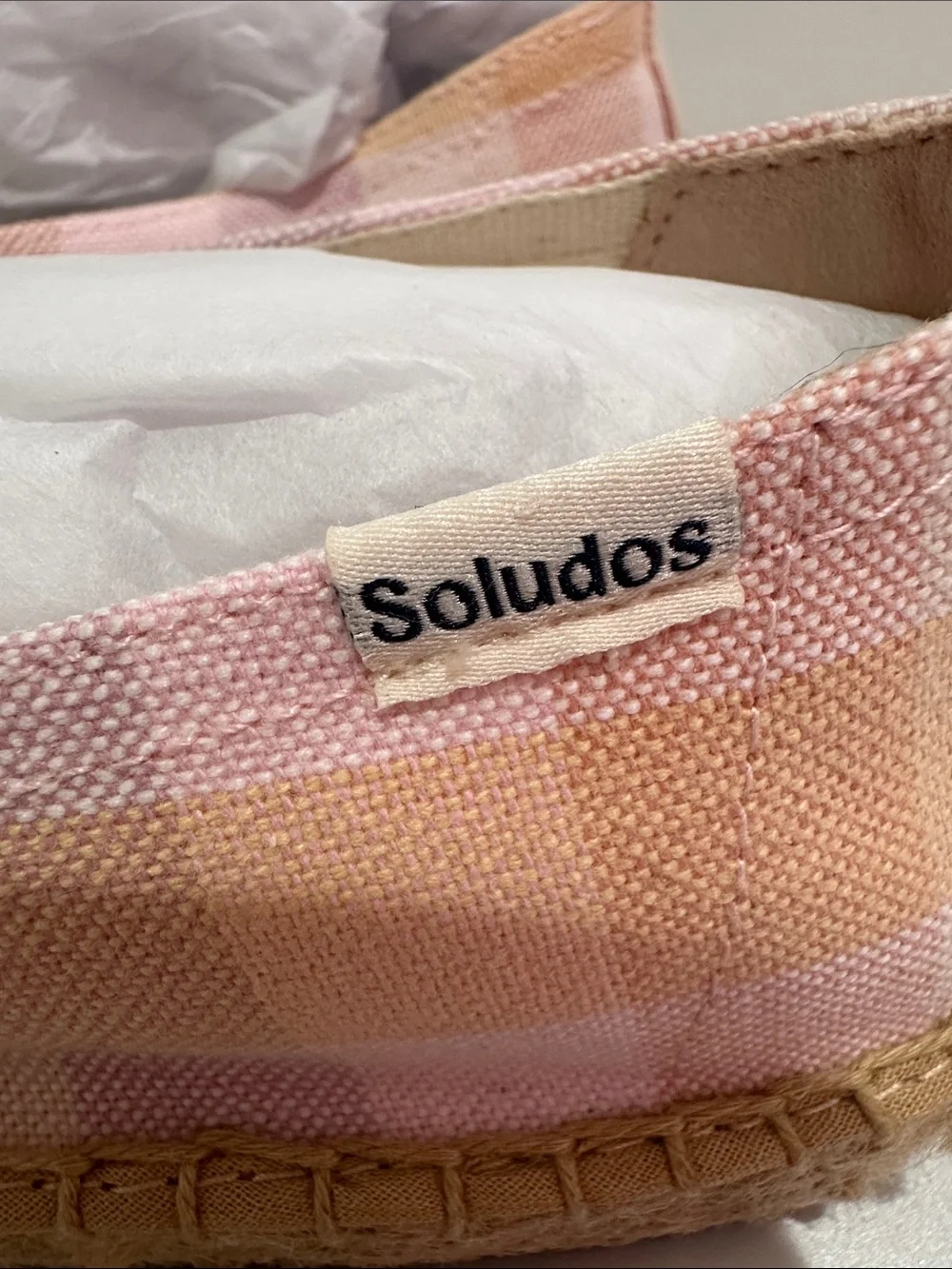 Soludos Pink and Tan Plaid Espadrille Slip-On Flats